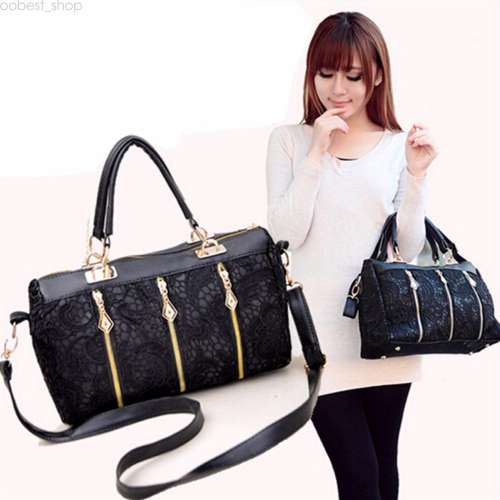 Lace Handbag Vintage Women PU Leather Satchel Messenger Bag Tote Shoulder Bag